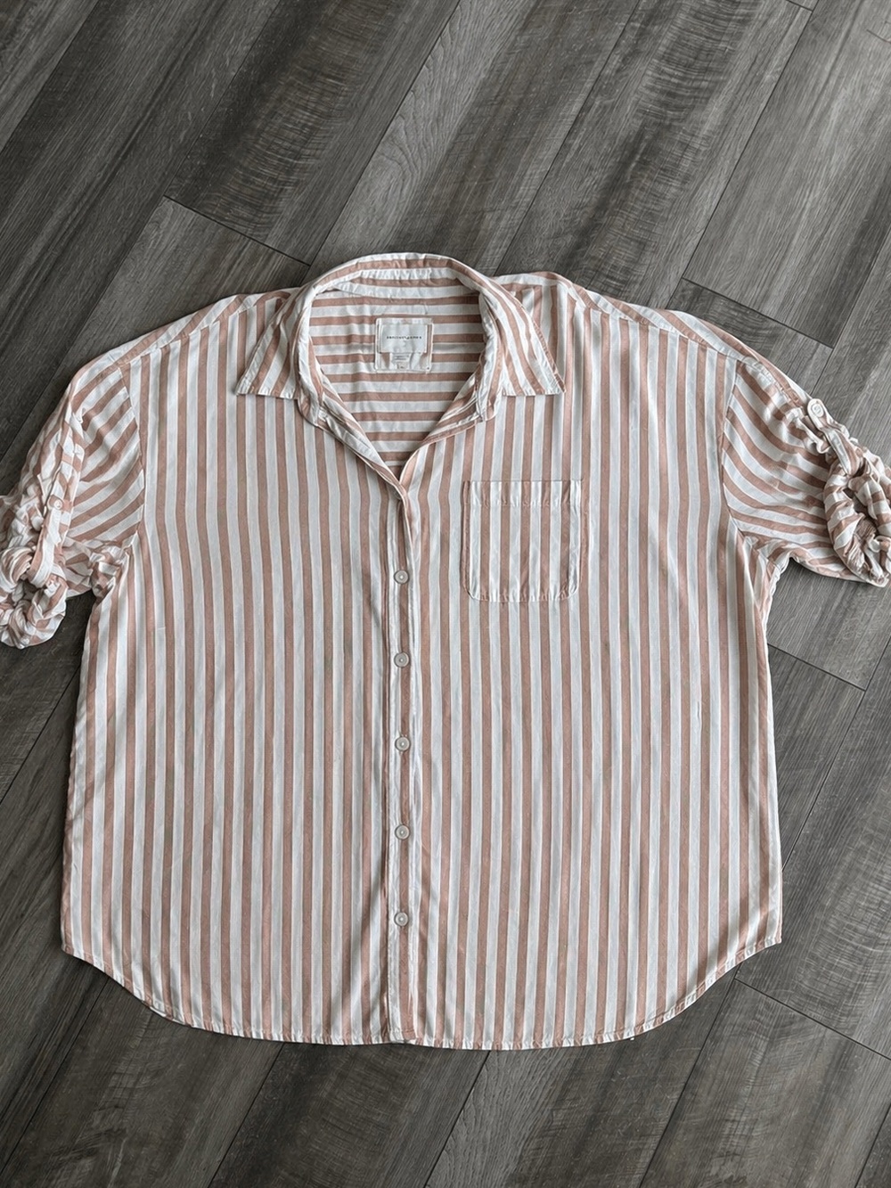 Aerie Go Big Oversized Shirt Brown Stripes Women’s Sz M Beach Flowy Summer